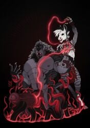 abs anthro balls big_balls big_fangs big_penis black_body black_fur black_hair blue_eyes brown_penis duo erection fangs felid fur genitals grey_body grey_fur hair hi_res huge_balls huge_cock humanoid_genitalia humanoid_penis hybrid_genitalia hybrid_penis kneeling knot knotted_humanoid_penis knotted_penis lion magic_user male male_anthro mammal markings muscular muscular_anthro muscular_male narrowed_eyes nude open_mouth pantherine pecs penis riorix ritual sharp_teeth standing striped_legs striped_markings striped_tail stripes tail tail_markings teeth tentacle tentacle_around_arm vein veiny_penis white_hair