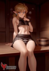 1boy 2d ai_generated ass barefeet big_ass crossdressing crossdressing_male erection erection_under_clothes erophoenix feet full_body link looking_at_viewer looking_back male male_focus navel nude otoko_no_ko pale_skinned_male patreon_username pointy_ears skirt smile soles solo solo_male sweat the_legend_of_zelda thick thick_thighs toes uncensored