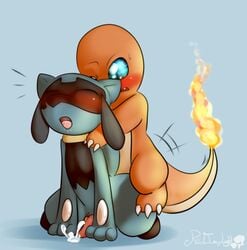 anal anal_sex blue_eyes blush charmander claws closed_eyes cum cum_while_penetrated cute duo from_behind furry furry_only gay male nintendo open_mouth orgasm penetration penis pokémon_(species) pokemon redimplight riolu sex toe_claws video_games