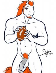 1boy animal_genitalia anthro balls bgn equine football horse horsecock male male_only mammal miles_(mascot) penis solo