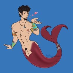 1:1 abs armor balls beard blowing_kiss body_hair bracers cuffs_(clothing) dark_eyes dark_hair ear_piercing ear_ring facial_hair flukes foreskin frankly-art genitals goatee happy_trail heart_symbol hi_res humanoid jewelry male navel necklace nipples pecs penis piercing red_tail ring_piercing solo split_form tail taur waist