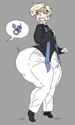 angry_expression angry_face anonymous_artist ass_body big_ass big_butt big_hips blonde_hair_male blush blushing_male bottom_heavy bulge bulge_through_clothing christian_cross colored_sketch green_eyes huge_ass imminent_anal imminent_sex interlocked_mars_symbols mars_symbol pale-skinned_male precum precum_drip priest