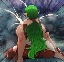 1boy 1girls ass boots bouncing_breasts breasts breasts_bigger_than_head breasts_outside breath cum cum_on_boots cum_on_legs cumming_from_paizuri cumshot ear ejaculation elf elf_ears female forest from_behind gloves green_hair huge_ass huge_breasts implied_paizuri large_ass large_breasts leather_boots leather_skirt long_hair male motion_lines night orgasm outside paizuri pinou pointy_ears ponytail quest_for_alliance shoulder_pad sitting skirt steam sweat thick_thighs thighs tied_hair yukichi100yu