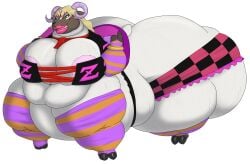absurd_res alpha_channel alythewolfcat anthro areola areola_slip ascot ass bandai_namco baseball_bat bat_(object) belly big_belly big_breasts big_butt blonde_hair bottomwear breasts clothing digimon digimon_(species) eyeliner female hair hi_res highlights_(coloring) huge_belly huge_breasts huge_butt huge_hips hyper hyper_breasts hyper_butt jacket legwear lips macro makeup miniskirt morbidly_obese obese overweight overweight_female pajiramon pink_highlights pink_lips saddle skirt solo stockings taur thick_lips topwear wide_hips