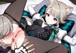 1boy 1boy1girl 1girls ai_generated ai_video anilingus animated anus bed blush bow_ribbon brother brother_and_sister cat_ears catgirl corset emotionless female genshin_impact gray_hair hand_on_butt incest licking_ass looking_at_another lying lying_on_back lynette_(genshin_impact) lyney_(genshin_impact) male no_sound opposite_sex_twins panties panties_around_leg panties_down panty_pull pantyhose pillow purple_eyes pussy sexycake siblings sister small_breasts spread_legs stockings tagme tongue_in_anus twins video