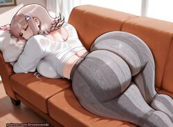 1girls ai_generated ass_focus big_ass breasts bubble_ass bubble_butt closed_eyes couch curvy_female danganronpa danganronpa_2:_goodbye_despair dreamcoreart female female_only flare_pants forbidden_pants huge_ass large_breasts light-skinned_female light_skin nanami_chiaki paag pillow pillow_grab pink_hair sleeping thick thick_ass thick_thighs voluptuous voluptuous_female wide_hips