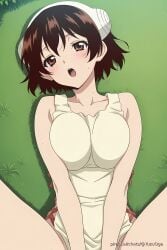ai_generated breasts clothed clothed_sex cute dr.stone female female_only hands_on_lap implied_sex laying_down laying_on_grass legs_up medium_breasts missionary moan moaning pinku.ai white_skin yuzuriha_ogawa