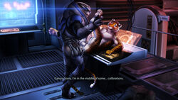 2014 alien anal anal_sex anthro anus armor armored_boots ass balls bioware blush boots clothed clothing cum cum_inside dream_and_nightmare duo english_text erection feline fur garrus_vakarian gay humanoid looking_at_viewer male male_only mammal mass_effect metal muscles normandy nude open_mouth penetration penis science_fiction sex text tiger tongue turian video_games