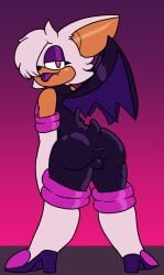 absurd_res armwear backsack balls bat bat_wings bulge bulge_from_behind chibitay clothed clothing dark_eyelids elbow_gloves footwear fully_clothed fur genitals gloves handwear hi_res high_heels legwear mammal membrane_(anatomy) membranous_wings rogue_the_bat_(nikkikaji) rouge_the_bat sega shoes skin_tight_suit sonic_(series) sonic_the_hedgehog_(series) thigh_highs white_body white_fur wings