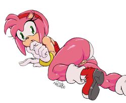 amy_rose ass big_butt boots clothing edit female gloves green_eyes hairband hedgehog josemalvado mammal panties pussy sega solo sonic_(series) thick_thighs underwear