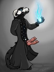 2_penises 4_eyes anthro balls bone bovid canid canine caprine diphallia diphallism erection fire fur genitals hi_res horn hybrid kvetat kvetat_(artist) magic male mammal multi_eye multi_genitalia multi_penis nude penis sheep skull skulldog solo tail vein vertical_diphallism