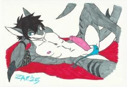 2025 anthro balls belly biped blue_eyes clothed clothing erection fish genitals grey_body grey_skin hi_res lying male marine on_back penis shark sharp_teeth signature simple_background solo speedo speedo_only swimwear tail tattoo teeth topless topwear traditional_media_(artwork) white_belly zaeryn