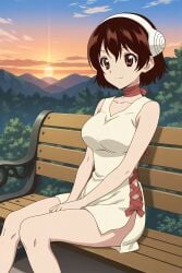 ai_generated ass bench breasts cute dr.stone hands_on_lap knees legs medium_breasts pinku.ai sitting white_skin yuzuriha_ogawa