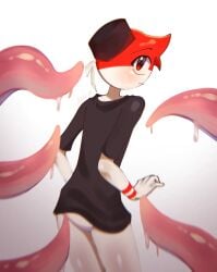 1boy astrya countryhumans hat imminent_sex indonesia_(countryhumans) male panties red_eyes round_head shirt tentacle