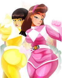 2018 2girls asian asian_female ass bangs big_ass black_hair brown_hair female female_only hairband kimberly_hart pink_ranger power_rangers sonson-sensei trini_kwan yellow_ranger
