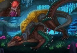anal anal_sex animal_genitalia anus blonde_mane brown_body brown_scales claws darlsol' dinosaur dragon duo erection feral fur genital_slit genitals grass grey_body grey_scales hi_res knot male male/male mane mythological_creature mythological_scalie mythology penetration penis pink_anus pink_knot pink_penis plant prehistoric_species red_penis reptile rock_drake scales scalie white_claws yellow_body yellow_fur