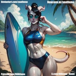 ai_generated athena bikini draenei draenei_female goddess graenei reincarnation sexy surfboard thick_ass thick_legs thick_thighs tiefling tiefling_girl world_of_warcraft xoathena