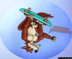 1boy 2020s 2023 5_fingers abs anthro balls canid canine canis decker_(go!_go!_hypergrind) foreskin geowolf go!_go!_hypergrind male male_only nipples nude penis piercing simple_background skateboard solo tagme uncircumcised video_games wolf