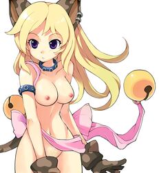 animal_ears blonde_hair breasts cat_(trickster) collar color female female_only front_view fur furry_ears furry_tail gloves hair humanoid kemonomimi long_hair nipples nude pubic_hair purple_eyes solo tail trickster_online