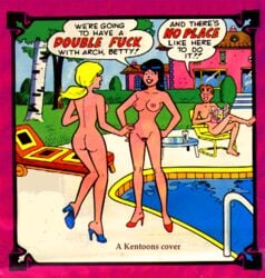 2girls archie_andrews archie_comics ass betty_and_veronica betty_cooper black_hair blonde_hair breasts female high_heels kentoons multiple_girls naked_footwear naked_heels nude pussy swimming_pool veronica_lodge