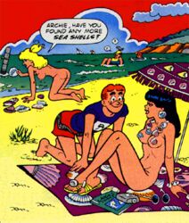 2girls archie_andrews archie_comics ass betty_and_veronica betty_cooper black_hair blonde_hair breasts female female_only jewelry kentoons multiple_girls shells veronica_lodge