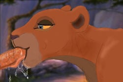 disney feline fellatio female female_feral feral fur furry furry_only lion lioness male nude oral outdoors penis sarafina side_view straight the_lion_king