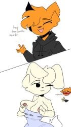 1boy1girl 1girl1boy blush blushing boner boner_in_pants boobs breasts breasts_out bunny_(piggy) flashing flashing_breasts foxy_(piggy) furry laurence_loll piggy_(game) pulling_down_dress roblox roblox_game source_request tagme