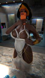 1girls 3d 3d_(artwork) black_body blender blender_(software) blizzard_entertainment domina dominant dress elegant_dress exhibitionism female female_only iphone nipple_slip nipples nishikt overwatch overwatch_2 piercing thick_thighs vaira_singhania