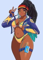 1girls african_female bikini bikini_bottom bikini_top black_hair dark-skinned_female dark_skin djames female female_only kimberly_jackson solo solo_female street_fighter street_fighter_6 yellow_bikini