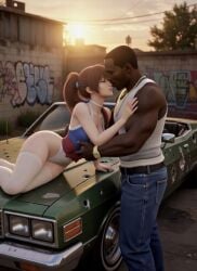 3d ai_generated asian_female black_male car caress caressing carl_johnson closed_eyes couple couple_(romantic) crossover dark-skinned_male dead_or_alive eastern_and_western_character gangster gentle ghetto gold_jewelry graffiti graffiti_on_wall grand_theft_auto grand_theft_auto:_san_andreas hands_on_body interracial jewelry kasumi_(doa) kunoichi light-skinned_female los_santos ponytail romantic romantic_couple sunset touching wowzerpowzers