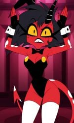 ai_generated bunny_costume bunny_ears bunny_girl bunnysuit demon demon_girl demon_horns demon_tail helluva_boss imp millie_(helluva_boss) nipples nude playboy_bunny red_skin red_skinned_female