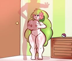 absurd_res anthro belly big_breasts breast_play breast_squish breasts desesperadoleon female generation_4_pokemon genitals hi_res land_forme_shaymin larger_male legendary_pokemon male male/female mythical_pokemon nintendo nipples paizuri penile penis pokemon pokemon_(species) sex shaymin size_difference slightly_chubby squish standing standing_sex thick_thighs titjob vulva