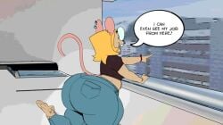 anthro anthro_female apartment ass bare_feet belly_exposed belly_out big_ass big_booty big_butt blonde_female blonde_hair booty bottom_heavy box buckteeth butt chubby chubby_female dot_eyes elpiromanias enthusiastic enthusiastic_female fat_ass female furry furry_female glasses happiness happy happy_female huge_ass huge_booty huge_butt jeans joyful large_ass large_booty large_butt mouse mouse_girl mouse_tail oc original original_character pear-shaped_figure piercing pointing rat rat_girl rat_tail round_glasses tail thick_ass thick_butt thick_eyebrows thick_female tight_pants window