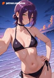 1girls 2026 ai_assisted ai_generated anime athletic_body beach bikini black_bikini breasts bust chainsaw_man female green_eyessea looking_at_viewer male mid_breasts night outdoors reze reze_(chainsaw_man) short_hair slim_body small_breasts smile solo_female swimsuit thighs vicex violet_hair water