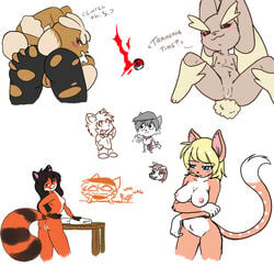 anthro ass breasts emily_(terdburgler) english_text female leo_(terdburgler) looking_at_viewer lopunny male mammal mega_evolution mega_lopunny nekostar nintendo nipples opencanvas poke_ball pokemon pokemon_(species) presenting pussy red_panda rin terdburgler text video_games