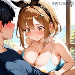 1boy 1boy1girls 1girl1boy 1girls 1girls1boy accurate_art_style aegis_elysium afternoon ai_edit ai_generated alternate_breast_size atelier_(series) atelier_ryza blue_eyes blush blushing_at_viewer breasts brown_hair cape cleavage closed_eyes cowgirl_position day earrings female female_focus flower flowers flowers_in_background formal_clothes formal_clothing formal_wear gem grass grassland hair_ornament headpiece highres holding holding_boobs holding_breast horny horny_female hug huge_breasts hugging jewelry koei_tecmo large_breasts legs lewd lying lying_on_person lying_on_stomach male medium_hair naughty naughty_face navel outdoors panties pervert pervert_female pov provocative reisalin_stout ribbon rock rose shadow shirt short_hair solo solo_focus straight sweat symbol thick thick_breasts thick_thighs thighs touching_breast touching_breasts vegetation watermark wet