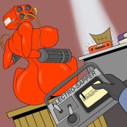 ass breasts machine_gun red_skin robot sentry_(team_fortress_2) spy_(team_fortress_2) team_fortress_2