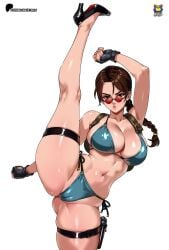 1girls 2026 big_breasts bikini braid braided_ponytail brown_eyes brown_hair busty female female_only flexible flexing glasses kyoffie lara_croft large_breasts looking_at_viewer navel pale-skinned_female pale_skin pink_lipstick pose posing puckered_lips red_glasses sensual sexy sexy_pose tagme thick_thighs thong_bikini tomb_raider toned voluptuous watermark white_background