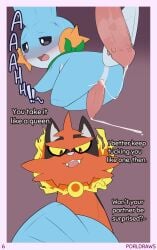 absurd_res blush blush_lines bodily_fluids comic cum cum_drip cum_inside dialogue dirty_talk dominant dominant_male dripping duo english_text feral feral_on_feral fire flaming_hair flaming_mane forced generation_3_pokemon generation_7_pokemon genital_fluids genitals hi_res kerchief kerchief_only lying male male/male moan mostly_nude mudkip neckerchief neckerchief_only neckwear nintendo penile_spines penis pokemon pokemon_(species) porldraws profanity pseudo_hair pseudo_mane rape sex signature submissive submissive_male tears text torracat yellow_sclera