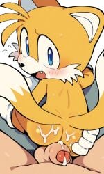 2_tails 2boys 2d aged_up ai_assisted ai_generated anal blush buttjob cum cum_in_ass cum_on_body fox gay human_on_anthro looking_back male_only miles_tails_prower pov sega sonic_(series) sonic_the_hedgehog_(series) tails_the_fox yaoi young