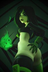 big_ass black_hair blender blender_(software) blender_cycles female female_only gloves green_eyes kim_possible latex latex_legwear latex_thighhighs pinup shego solo solo_female solo_focus thick_thighs thighhighs undead_h34d