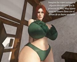 1girls 3d big_breasts bra breasts cheating clothing dialogue dreamworks enormous_breasts female female_focus gigantic_breasts green_bra green_panties huge_breasts human human_female human_fiona human_only indoors jun3d large_breasts light-skinned_female light_skin looking_at_viewer mammal massive_breasts panties princess princess_fiona princess_fiona_(human) red_hair royalty shrek_(series) solo solo_female voluptuous voluptuous_female