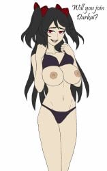 1girls alternate_version_available artist_request aurora_(pokemon) aurora_(pokemon_desolation) big_breasts bikini black_hair breasts breasts_out dialogue english_text female female_only hair_ribbon nipples nude nude_female panties pokemon pokemon_desolation pokemon_fangame pussy_visible_through_clothes pussy_visible_through_panties red_hair removing_bra ribbon ribbons showing_breasts twintails