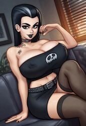 1girls 2026 2d 2d_(artwork) ai_assisted ai_generated big_breasts black_hair black_lipstick black_stockings bottomwear breasts cleavage curvaceous curvaceous_female curvaceous_figure curves curvy curvy_body curvy_female curvy_figure curvy_hips dark_gray_lips dark_gray_lipstick digital_drawing_(artwork) digital_media_(artwork) erect_nipples erect_nipples_under_clothes goth goth_girl gothic gray_lips gray_lipstick legwear light-skinned_female light_skin lipstick looking_at_viewer nipples_visible_through_clothing no_panties odette_(summertime_saga) pussy pussy_lips pussy_peek seductive seductive_eyes seductive_look seductive_pose seductive_smile showing_off sitting skirt smile smiling smiling_at_viewer stockings summertime_saga tease teasing thick_thighs thigh_highs thighhighs topwear upskirt vagina