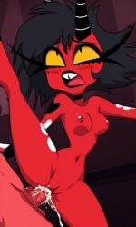ai_generated cum cum_in_pussy cum_inside demon demon_girl demon_horns demon_tail helluva_boss imp leg_up millie_(helluva_boss) naked naked_female nipples nude nude_female partially_submerged penetration pussy red_skin red_skinned_female sex vaginal_penetration