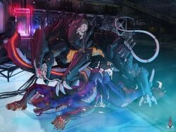 3_toes biomechanical black_body blade_wolf canid canine canis clawed_feet cum cum_drip cum_dripping_from_penis cum_in_ass cum_inside cybernetics cyborg facemask gay gay_sex glistening glistening_body glowing_markings killveous knife knotted_penis konami long_tail looking_pleasured male/male male_only male_penetrated male_penetrating metal_gear metal_gear_rising metal_gear_rising:_revengeance metal_gear_solid pinned pinned_down pinned_to_floor pinned_to_ground platinum_games quadruped robot robot_penis scalie sex sharp_claws sharp_teeth synthetic_muscles tail teeth tongue_out transformation weapon weapons wolf