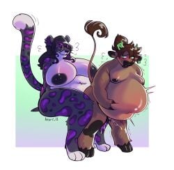 ambiguous_gender anthro aurora_(nickncyberspace) balls bearr_12 big_breasts bodily_fluids bovid bovine breasts cattle cum cum_inside digital_media_(artwork) duo erection eyewear felid fur futa_on_male genital_fluids genitals glasses hair hi_res holding_stomach huge_breasts inflation intersex intersex/male male mammal navel navel_piercing nipple_piercing nipples nude overweight pantherine penetration penile penis piercing sex simple_background slate_the_bull slightly_chubby smile snow_leopard tail wearing_glasses