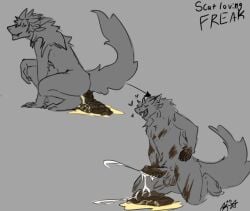 anthro axxel_(axxelroze) axxelroze bodily_fluids crouching cum cum_on_feces cumshot ejaculation erection feces feces_on_anus feces_on_arm feces_on_balls feces_on_body feces_on_breasts feces_on_genitals feces_on_leg feces_on_penis feces_pile genital_fluids genitals hand_print hi_res kneeling looking_at_viewer male peeing penis scat scatplay solo zeuclid