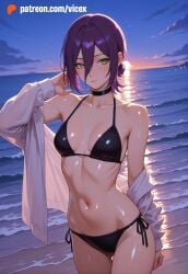 1girls 2026 ai_assisted ai_generated anime athletic_body beach bikini black_bikini breasts bust chainsaw_man female green_eyessea looking_at_viewer male mid_breasts night outdoors reze reze_(chainsaw_man) short_hair slim_body small_breasts smile solo_female swimsuit thighs vicex violet_hair water
