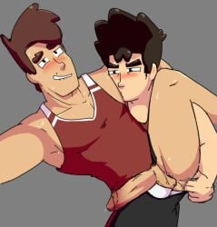 2boys blush blush_face blushed_face blushing_male fingering fingering_anus fingering_ass fingering_partner gay gay_domination human human_male original_characters pants_around_one_leg penis_out peperonpomo taking_off_pants toony toony_face